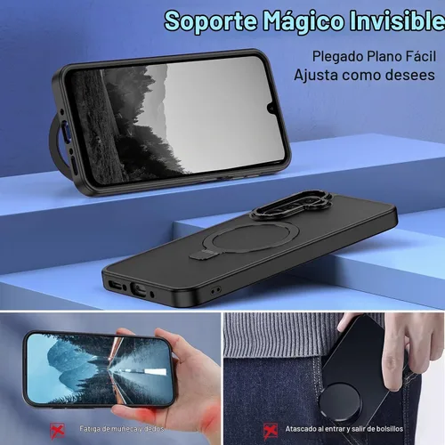 Vista 4 de Funda para Galaxy A17 5G, compatible con MagSafe, soporte magnético invisible para anillo de soporte, delgada, a prueba de golpes, translúcida Negro