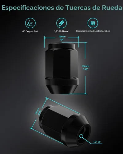 Vista 2 de Tuercas de llanta 1/2-20, 23 piezas, compatibles con Jeep Wrangler JK 1987-2018, Jeep Liberty 2002-2012, Jeep Grand Cherokee 1993-2010 - Tuercas
