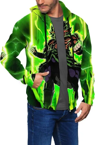 Vista 3 de SDKJFLKAWES Saiyajin Broly Mens 3D Print Casual Hooded Fashion Pullover Pockets Full Zip Hoodie Unisex zipper Sweatshirt