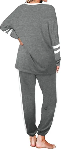 Vista 4 de Aloodor conjunto deportivo de 2 piezas para mujer, con sudadera con cuello redondo, sin botones