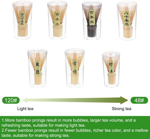 Vista 5 de HARFINGTON Batidor de té verde matcha de 80 puntas, batidor japonés de bambú Chasen, herramienta de cepillo de polvo matcha, cuchara tradicional
