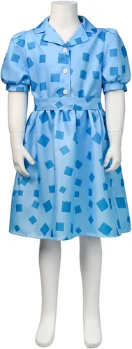 Vista 4 de Weixu Disfraz de Matilda de The Musical Cosplay para niñas, vestido azul con cinturón, manga corta, falda polo, traje de Halloween para niños