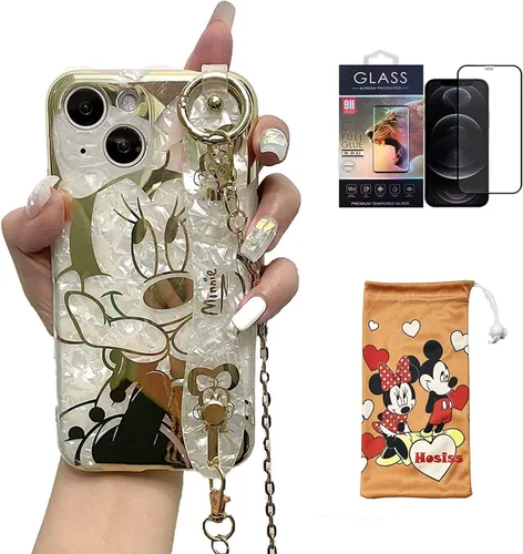 Vista 15 de Funda de dibujos animados para iPhone 7/8/SE de 4.7" con protector de pantalla HD, Mickey Mouse con correa de muñeca, soporte, cadena de metal
