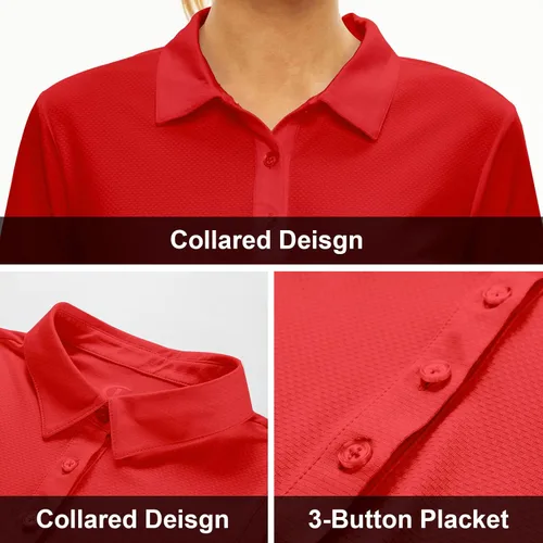 Vista 4 de Camisa polo de golf de manga larga para mujer, con protección solar UPF50+, absorbe la humedad, secado rápido