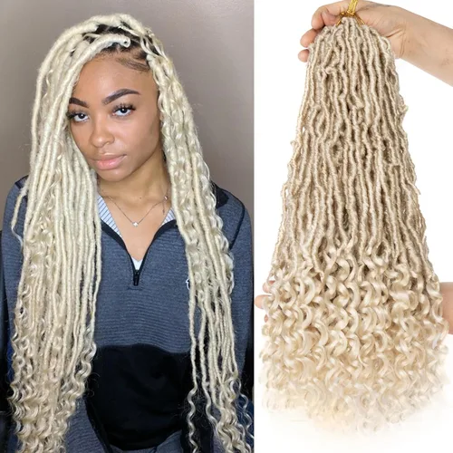 Vista 7 de Leeven 7 Paquetes Cabello Crochet Faux Locs con Puntas Rizadas 10 Pulgadas Pre-enrollado Goddess Locs Trenzas Crochet Cabello 84 Hebras Negro