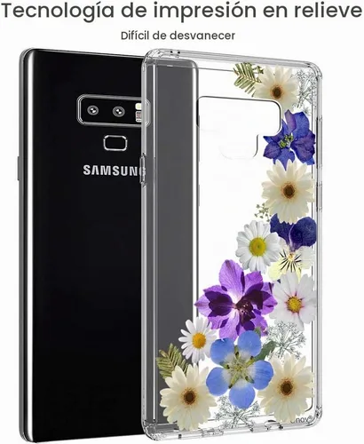 Vista 4 de Unov Funda para Galaxy Note 9 transparente con diseño en relieve, flor de Flower Blossom
