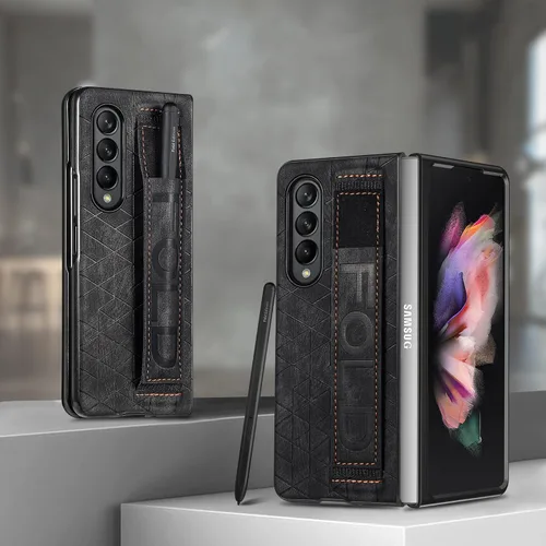 Vista 6 de Funda para Galaxy Z Fold 4, lujo a prueba de golpes Premium PU+PC, ligera, delgada, protectora resistente a los arañazos con soporte para S Pen