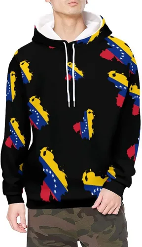 Vista 6 de Sudadera con capucha con diseño de bandera de Venezuela, sudadera de manga larga, forro polar, suave, cálida, con capucha