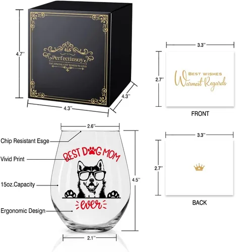 Vista 2 de Perfectin - Vaso de vino con texto en caja de regalo, con temática de perro, regalo para amantes de los perros