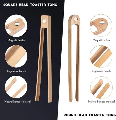 Vista 3 de Patelai 2 pinzas para tostadoras de madera de 8.7 pulgadas con imán magnético de bambú tostada de madera de bambú natural, accesorios de utensilios