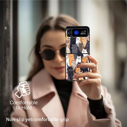 Vista 6 de Diseñada para Samsung Galaxy Z Flip 4 5G, funda rígida para teléfono de PC, a prueba de golpes y caídas, patrones de moda para una protección Gatos