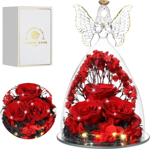 Vista 27 de Regalos de Rosas de Navidad para Mujeres Flor Real Preservada en Figuras de Ángel de Cristal Rosas para Entrega Prime Regalos de Cumpleaños