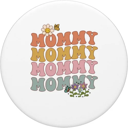 Vista 3 de Palabras onduladas retro con flores y mariposas PopSockets intercambiables PopGrip