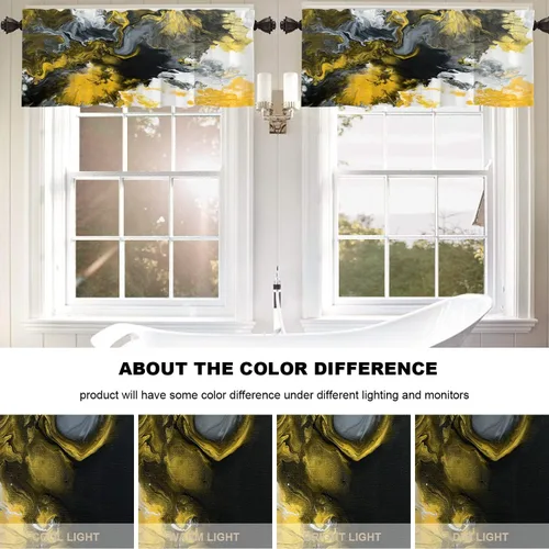 Vista 6 de BaoNews Cenefas de cocina abstractas con patrón de agua amarillo para ventanas, cortinas opacas de poliéster multicapa para cocina, dormitorio
