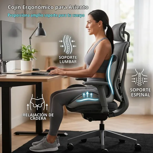 Vista 4 de Cojín de asiento ergonómico, cojines de asiento para silla de oficina con diseño en forma de L, cojín de espuma viscoelástica para el hogar, silla
