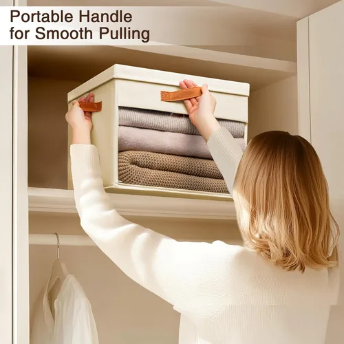 Vista 4 de Homsorout Cajas Grandes de Almacenamiento con Tapas - Paquete de 3 Organizadores Plegables Decorativos con Ventanas Transparentes y Asas