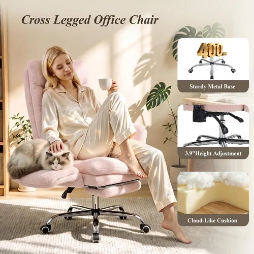 Vista 9 de Silla de oficina entrecruzada, reposabrazos abatibles para mascotas y patas Rosa