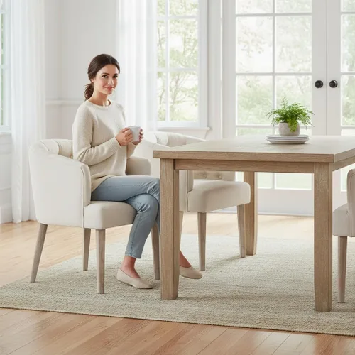 Vista 7 de LukeAlon Juego de 2 sillas de comedor de lino con brazo copetudo, color Beige