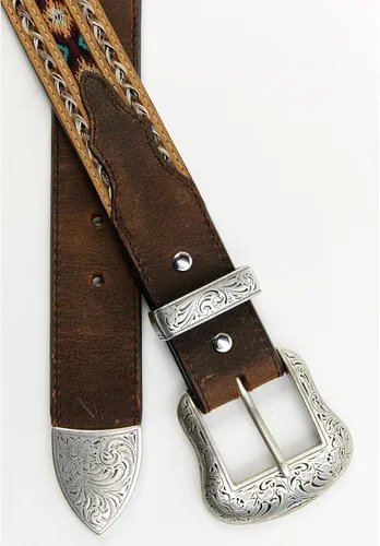 Vista 2 de Cody James Cinturón con incrustaciones de pelo de caballo para hombre, 3 piezas, color marrón, 44, Marrón
