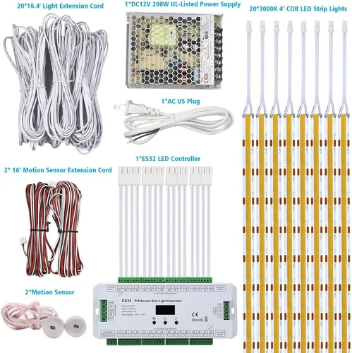 Vista 2 de ES32 Luces de paso con sensor de movimiento para interiores, tira de LED COB lineal blanca cálida de 3000 K para escaleras cortables de 4 pies, 20