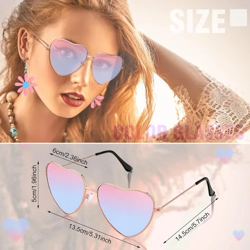 Vista 4 de Juego de 4 accesorios de disfraz hippie de los años 70 con signo de paz de los años 60 para mujer, collar, aretes de margarita, diadema de flores