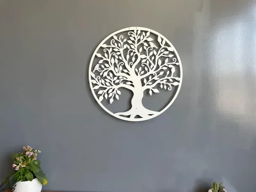 Vista 6 de DEKADRON Arte de pared de metal, árbol de la vida blanco, árbol genealógico de metal, silueta de pared de metal, decoración de pared de metal