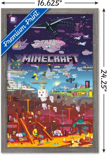 Vista 3 de Trends International Minecraft - Póster de pared del Mundo Más Allá, 14.725 x 22.375 pulgadas, versión con marco de madera tipo granero