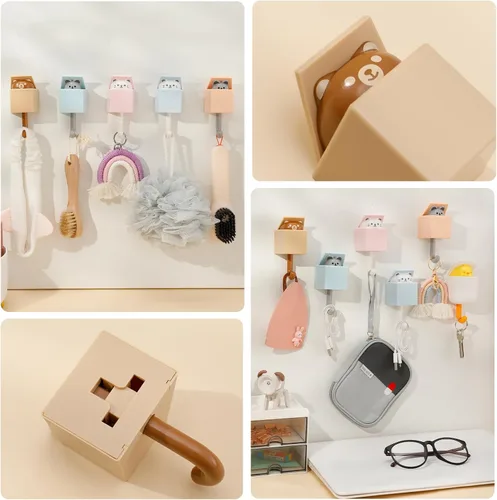 Vista 6 de Fuyamp 6 Pcs Creative Adhesive Coat Hooks Cute Pet Wall Hooks for Coat, Hat, Towel, Key, Bag Adhesive Hooks for Wall Decorations Small Key Chain Hook
