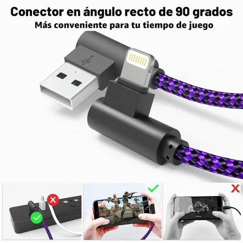 Vista 2 de Cable de carga para iPhone, cable Lightning de 6 pies, 3 unidades, cable de carga largo para iPhone 11, cargador para iPhone 6 pies