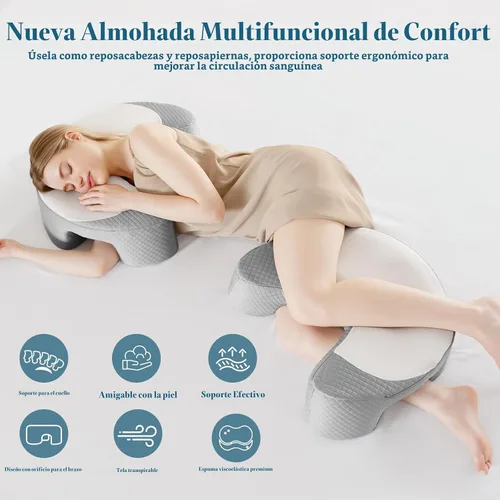 Vista 2 de EUHAMS - Almohada para durmientes laterales - Almohada ergonómica de espuma viscoelástica para el hombro con agujeros para los brazos para aliviar