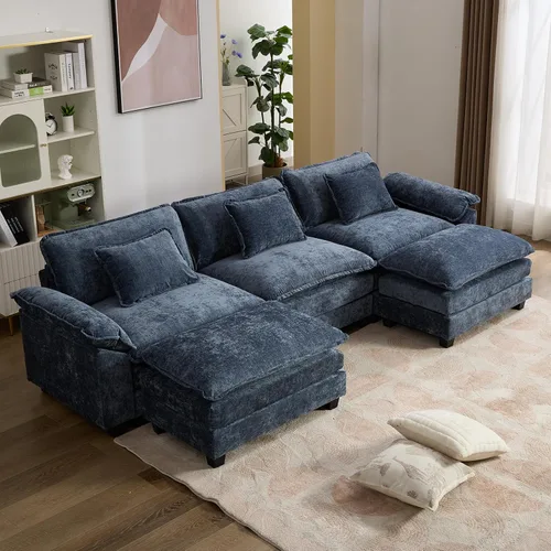 Vista 58 de IPKIG 117" Modular Sectional Cloud Couch, Modern L-Shaped Sofa with Ottoman Blanco beige