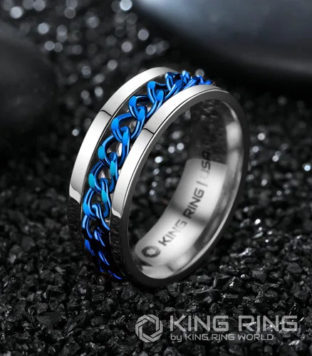 Vista 2 de King Ring Anillo giratorio de 0.315 pulgadas, anillo plano pulido fino para hombres y mujeres con cadena cubana, diseñado en Estados Unidos