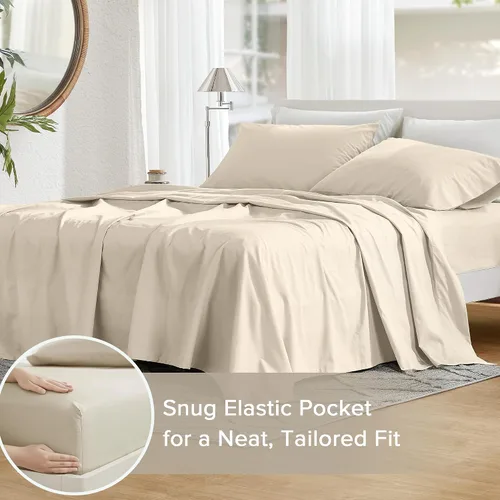 Vista 5 de Comfort Spaces Sábanas 100% algodón tamaño King, transpirables y ultra suaves, sábanas de algodón naturalmente fresco con bolsillo elástico de 14