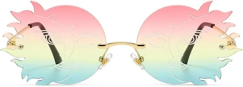 Vista 2 de ENTHYI Gafas de sol redondas sin montura para mujer, de moda, divertidas, poligonales, sonrientes