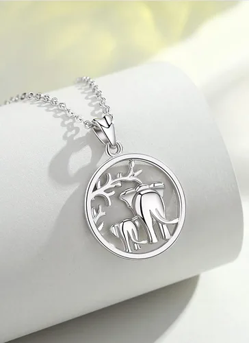 Vista 2 de AEONSLOVE Collar de elefante de plata de ley con buena suerte, regalo para mujer, cadena de 17.7in, Plata esterlina