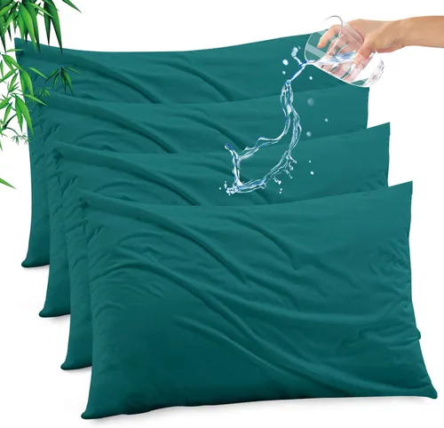 Vista 36 de Funda de almohada impermeable de bambú y rayón de Gogreen, funda de almohada transpirable, protector de almohada refrescante con cremallera, funda