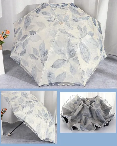 Vista 5 de URAWESO Parasol bordado encaje protección UV hoja impresa paraguas plegable para playa, viajes, boda, fiesta, decoración sesión de fotos