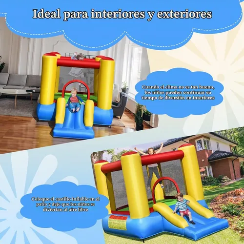 Vista 8 de OLAKIDS Castillo inflable para rebotar, castillo de salto con tobogán, área de rebote, malla de poliéster, borde de baloncesto, casa hinchable