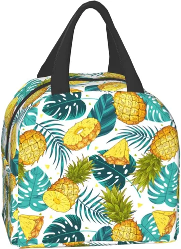 Vista 3 de Bolsa de almuerzo aislada Hmklpi con piñas, bolsillo frontal, reutilizable, con cierre de cremallera para hombres y mujeres