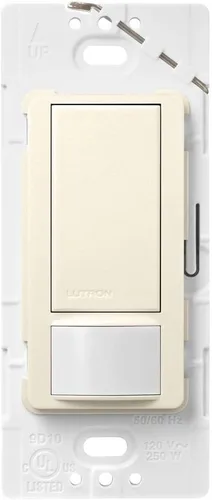 Vista 30 de Lutron Maestro Interruptor de luz con sensor de movimiento y placa de pared para baño, garaje, lavandería, cualquier bombilla, sensor de ocupación