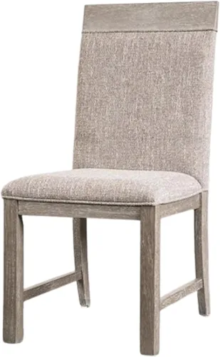 Vista 3 de Benzara Gris Silla de comedor lateral gris asiento acolchado de tela de madera maciza
