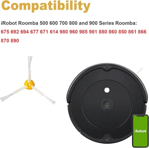 Vista 2 de Paquete de 8 cepillos laterales de repuesto para IRobot Roomba 600 700 800 900 Series 960 980 985 860 870 877 880 890 891 895 805 761 770 780 790