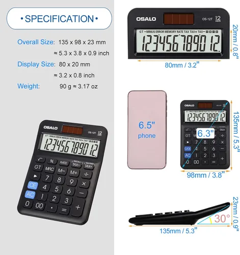 Vista 2 de Calculadora de escritorio de bolsillo de tamaño pequeño y bolsa de archivos impermeable de doble bolsillo grande con asa
