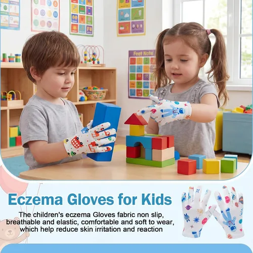 Vista 6 de 20 pares de guantes de eccema para niños, guantes hidratantes para piel irritada sensible, eccema, reutilizables, elásticos, suaves y no duelen