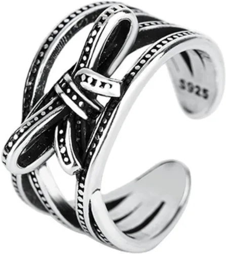 Vista 160 de Anillo de plata de ley 925, minimalista, ajustable, hecho a mano, para mujeres y niñas