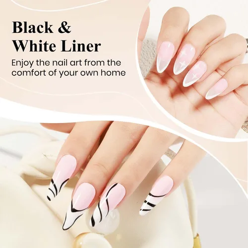 Vista 3 de MIZHSE Gel Liner Nail Art Polish Pintura en gel en blanco y negro para uñas, diseño de líneas de remolino, pintura de puntos, kit de manicura
