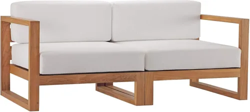 Vista 3 de Modway EEI-4256-NAT-WHI-SET Sofá biplaza seccional de 2 piezas de madera de teca para patio, color blanco natural