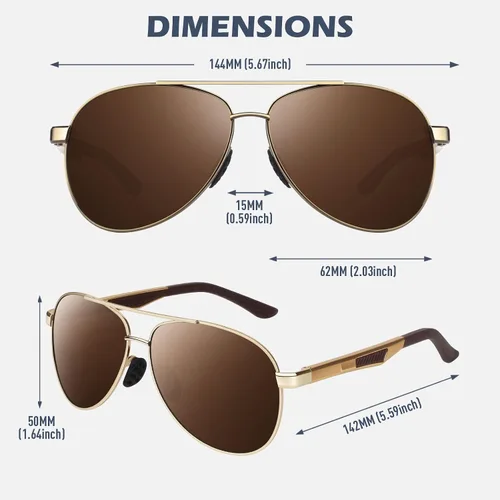 Vista 6 de WEAROYO Gafas de sol Pilot para hombres y mujeres, polarizadas, ligeras, marco de aleación Al-Mg, protección UV400 para conducir, golf, pesca
