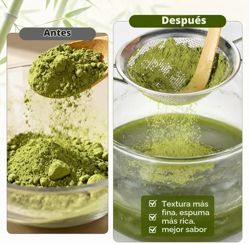Vista 4 de OUTXE Juego de batidor de matcha, 7 piezas de kit de matcha para ceremonia, con cuenco transparente de matcha, boquilla, batidor y soporte de bambú