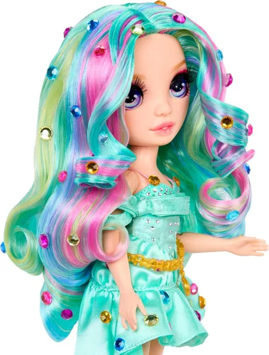 Vista 4 de Rainbow High Be Dazzling Fashion Dolls - Celine Turquesa (Azul Verde) con herramienta Bedazzler y gemas brillantes
